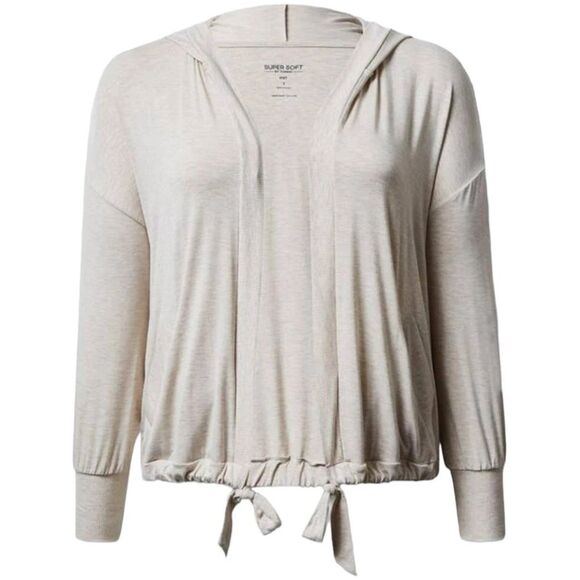 Torrid 5 Super Soft Hooded Cardigan Open Front Size 5X Heather Oatmeal Cream - Picture 2 of 8